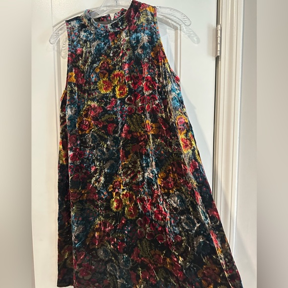 Loft Velvet Swing Dress Size S Moody Floral Red Gold Blue Multicolor - Picture 5 of 5